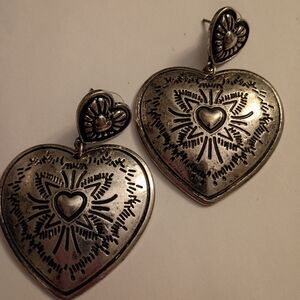 Intricate Silver Heart Earrings